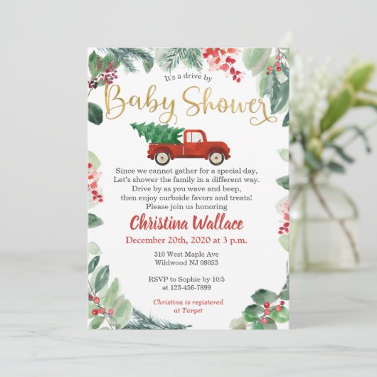 Voiture De Noël Par Bébé Douche Invitations (Debout devant)