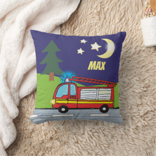 Voiture de pompiers Nuit   Coussin personnalisable