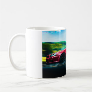 Voiture de sport des années 2000 sur tasse à café