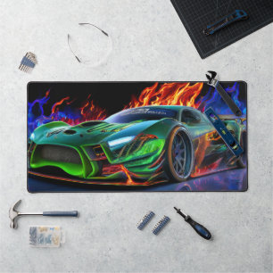 Voiture de sport futuriste néon vert feu