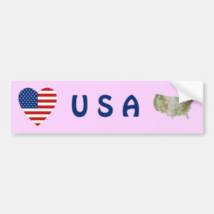 Voiture Drapeau USA Cœur + Autocollant de Pare-Chocs Carte
