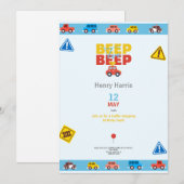 voiture garçons circulation bip carte d'invitation (Devant / Derrière)