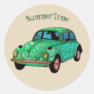 Voiture Hippie verte Mandala Art Sticker d'été