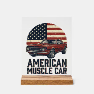 Voiture Musclée Américaine Vintage Flag Chemise De