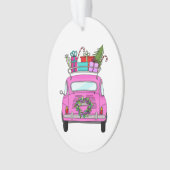 Voiture rose avec cadeaux de Noël (devant)