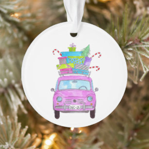 Voiture rose avec cadeaux de Noël Aquarelle