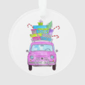 Voiture rose avec cadeaux de Noël Aquarelle (dos)