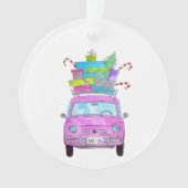 Voiture rose avec cadeaux de Noël Aquarelle (devant)