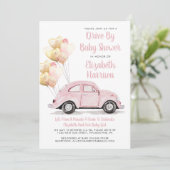 Voiture Rose Cute En Baby shower Invitation (Debout devant)