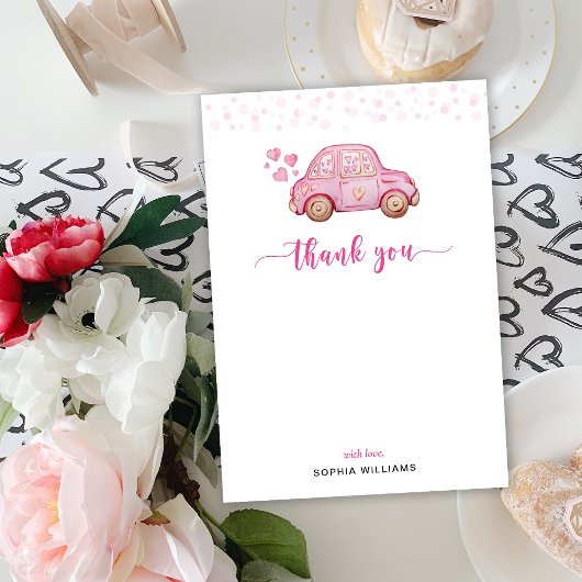 Voiture rose Merci Carte plate