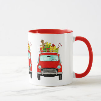 Voiture rouge avec cadeau de Noël Café Mug