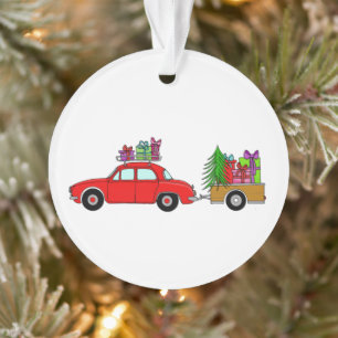 Voiture rouge avec cadeau de Noël Ornement