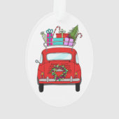 Voiture rouge avec cadeau de Noël Ornement (dos)