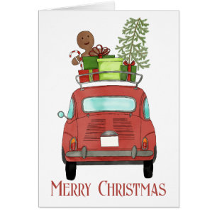 Voiture rouge avec cadeaux de Noël