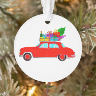 Voiture rouge avec cadeaux de Noël Aquarelle