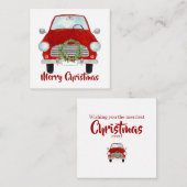 Voiture rouge avec couronne de Noël Carte de vacan (Devant / Derrière)