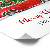 Voiture rouge avec sapin de Noël Poster (Coin)