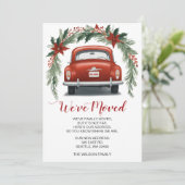 Voiture rouge Noël Nous avons déménagé Faire-part (Debout devant)