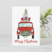 Voiture rouge rétro avec cadeaux Carte de Vacances (Debout devant)
