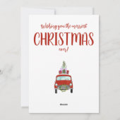 Voiture rouge rétro avec cadeaux Carte de Vacances (Dos)