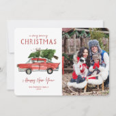 Voiture rouge Watercolor | Carte photo de Noël (Devant)