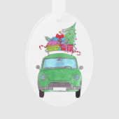 Voiture verte avec cadeaux de Noël Aquarelle (devant)