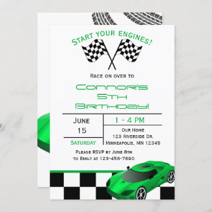 Voiture verte Invitation Anniversaire de enfant
