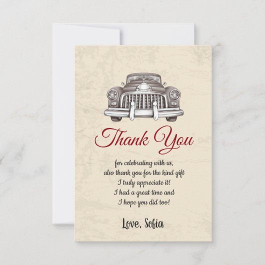 voiture vintage, anniversaire, baby shower, carte (Devant)