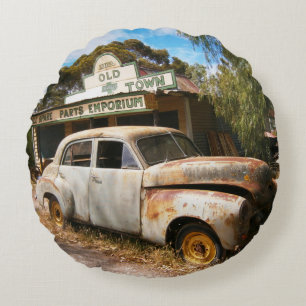 Voiture Vintage Et Garage, Coussin Rond