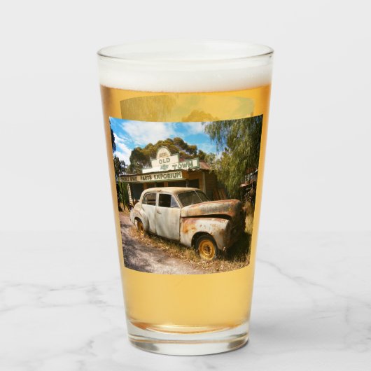 Voiture Vintage Et Garage, Verre De Bière (Dos (rempli))