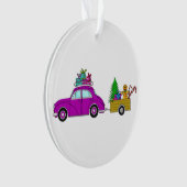 Voiture violette avec cadeau de Noël Ornement (devant)