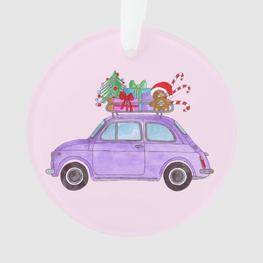 Voiture violette avec cadeaux de Noël (devant)