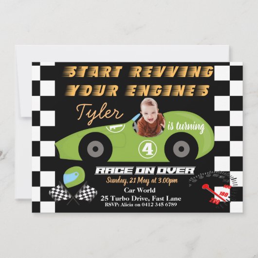 Voitures 4e anniversaire Invitation Boys (Devant)