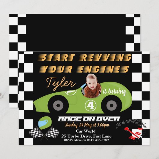 Voitures 4e anniversaire Invitation Boys (Devant / Derrière)