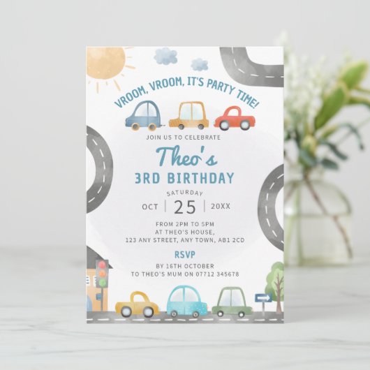 Voitures Anniversaire Fête Invitation Thème de tra (Debout devant)