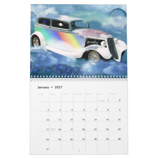 Voitures dans le calendrier de nuages par (Jan 2027)