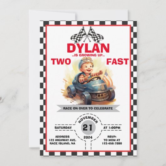 Voitures de course 2e anniversaire Invitation (Devant)