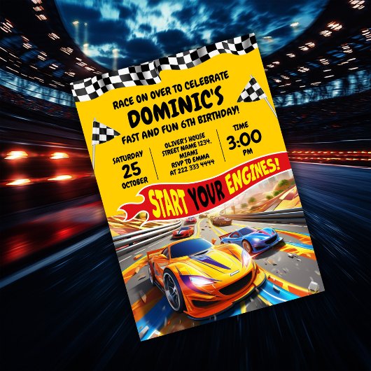 Voitures de course Invitation Anniversaire
