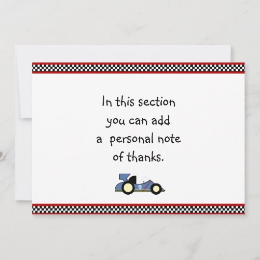 Voitures De Course Merci Cartes (Dos)