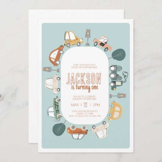 Voitures Invitation de fête d'anniversaire (Devant / Derrière)