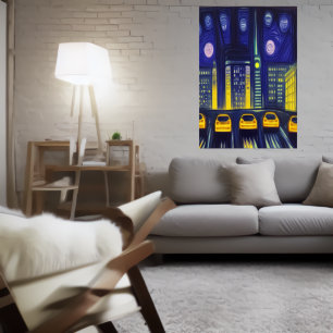 Voitures jaunes dans la ville AI Art Poster