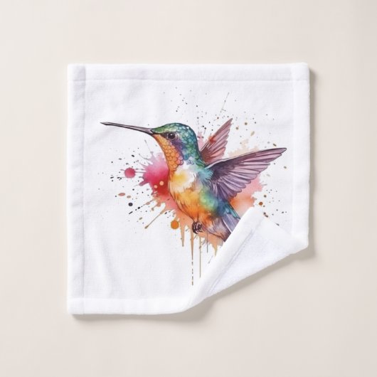 Vol coloré, colibri aquarelle (Gant de toilette)