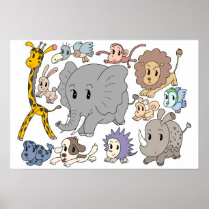 Vol energie! Twaalf vrolijke dieren. Poster