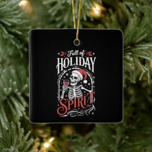 Vol Kerstmis Geest Xmas Skelet Drinkt Wijn Keramisch Ornament