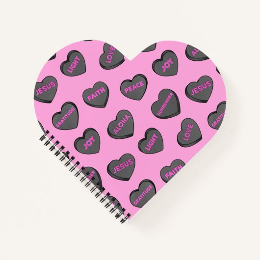 Vol van Love Hearts Pattern zwart roze Notitieboek (Voorkant)