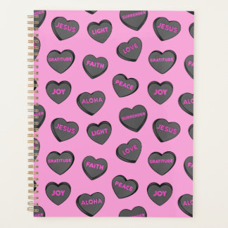 Vol van Love Hearts Pattern zwart roze Planner