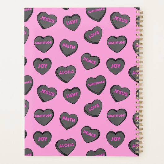 Vol van Love Hearts Pattern zwart roze Planner (Achterkant)
