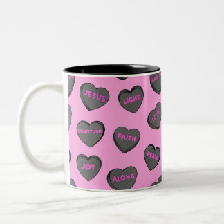Vol van Love Hearts Pattern zwart roze Tweekleurige Koffiemok