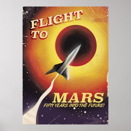 Vol vers Mars ! affiche de science-fiction vintage (Devant)