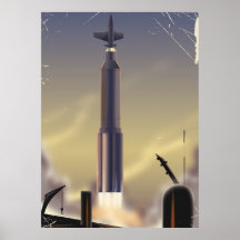 Vol vers Mars ! affiche de science-fiction vintage